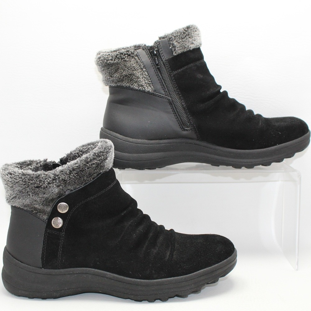 Baretraps Aeron‎ Black Suede Faux Fur Trim Ankle Boots Womens 8M